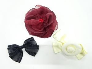 アンティーク　花・リボンコサージュ3点セット